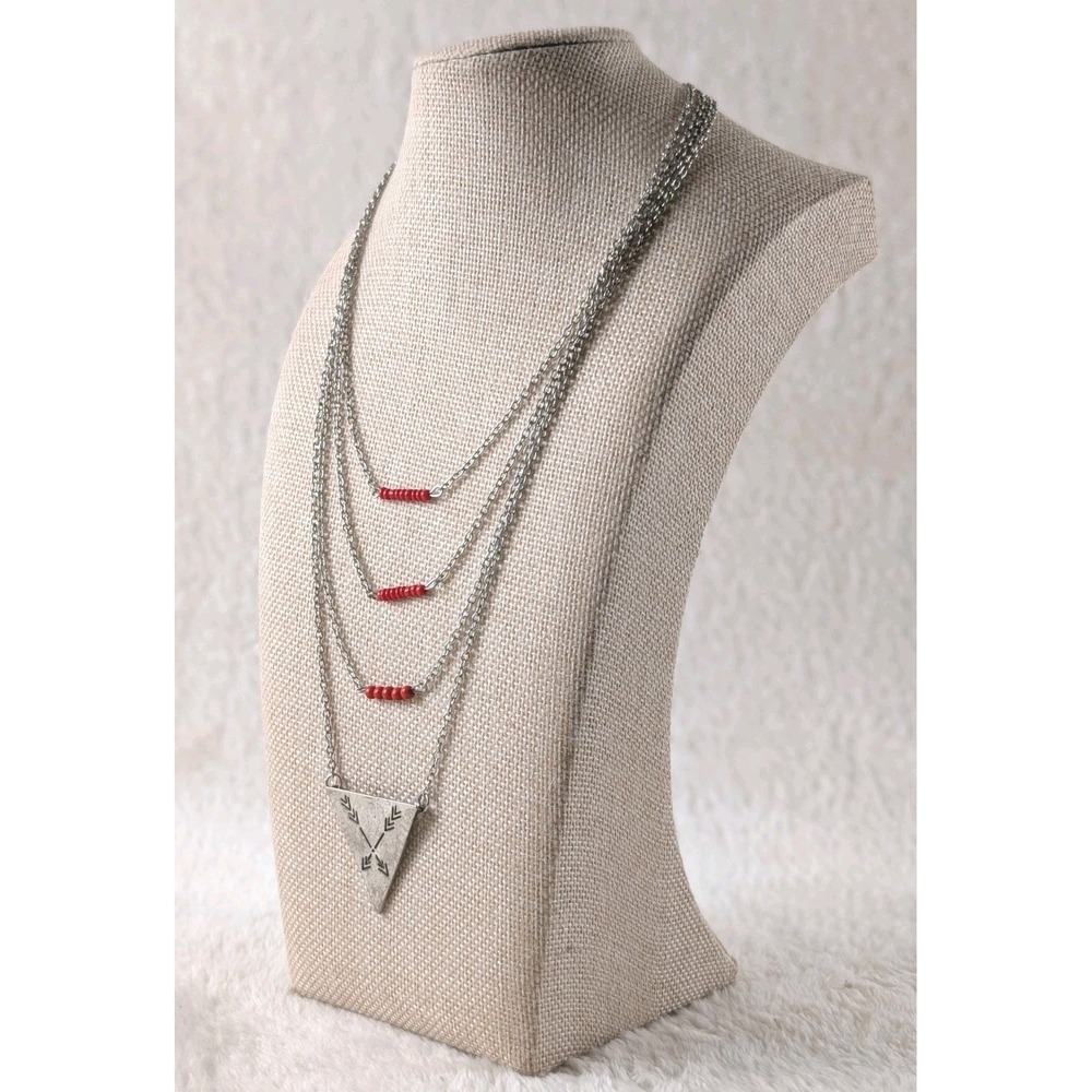 Boho Southwestern‎ Style Layered Necklace Silver Tone Arrow Triangle Pendant